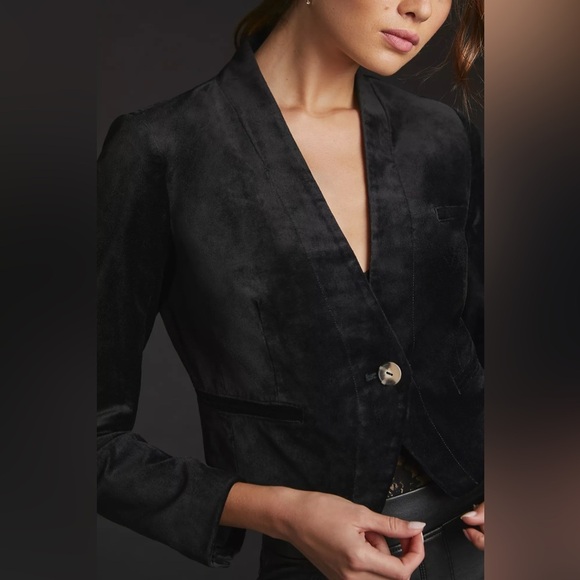 NWT! By Anthropologie Velvet Tuxedo Jacket in Black - Size 0 - Picture 3 of 5